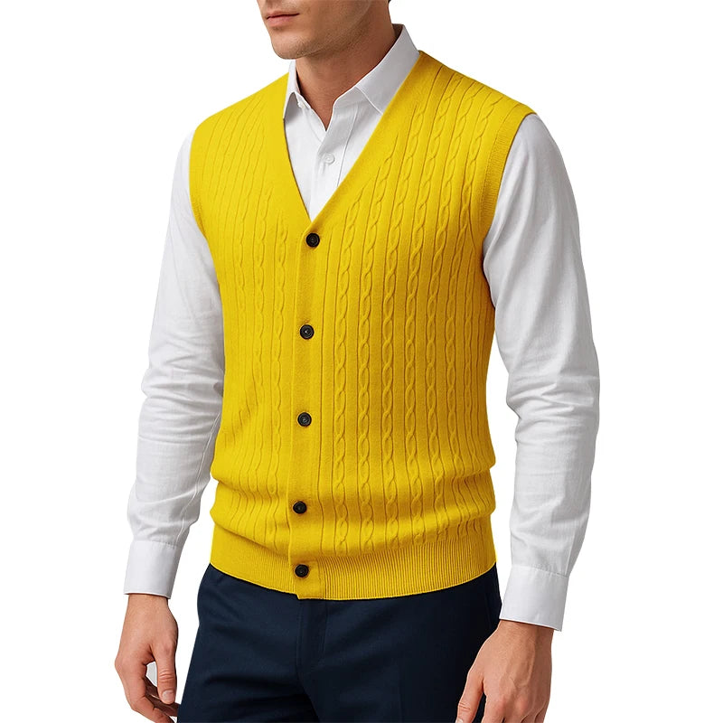 The Nordic Peak: Cable Knit Sleeveless Cardigan