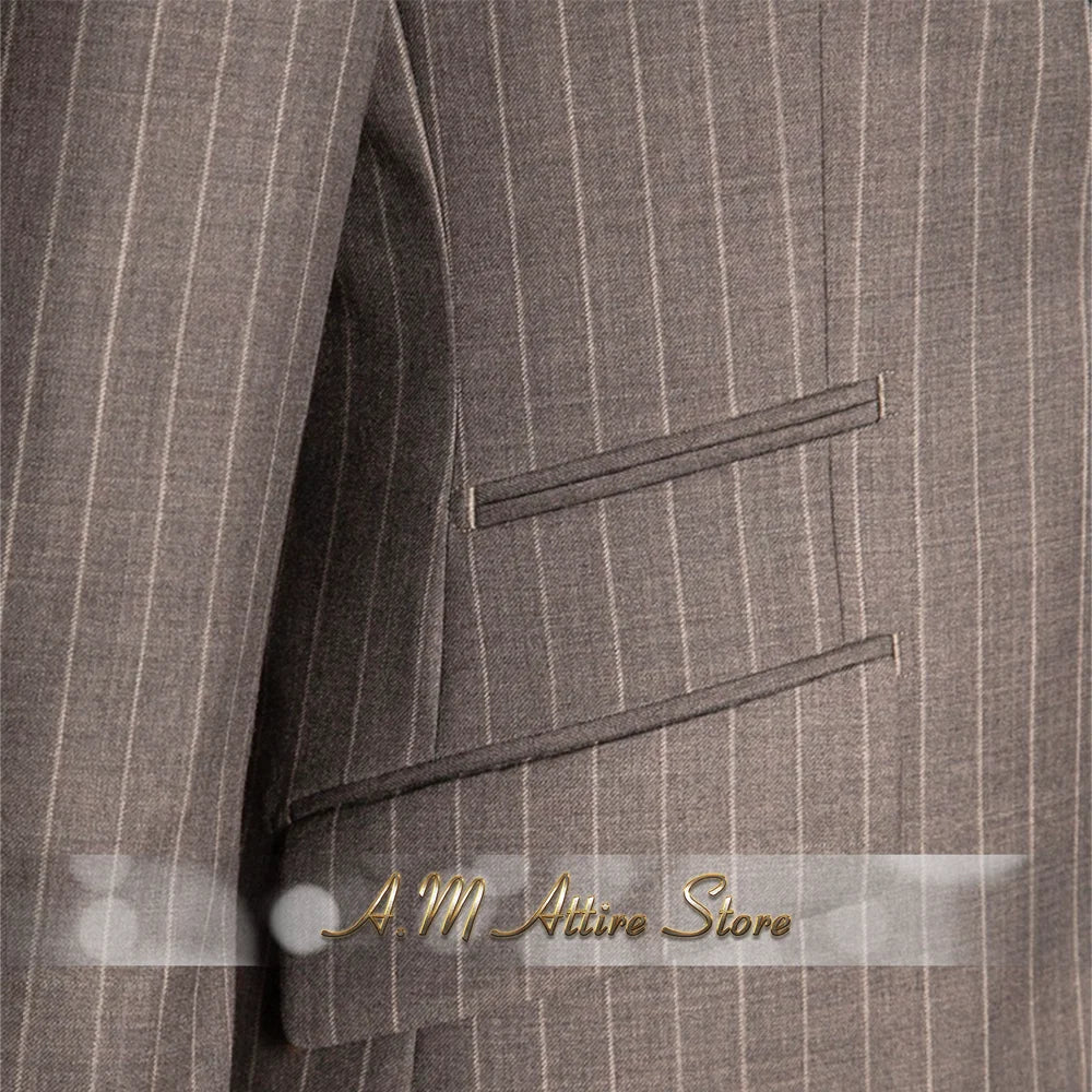 The Sterling Meridian: Men’s Retro Striped 3-Piece Grey Suit