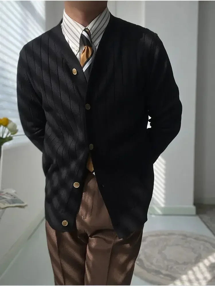 The Kyoto Monolith: Modern V-Neck Business Cardigan