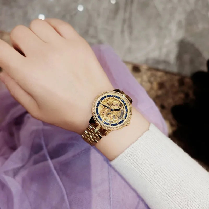 The Ethereal Kinetic: Genuine Diamond-Set Skeleton Automatic Watch