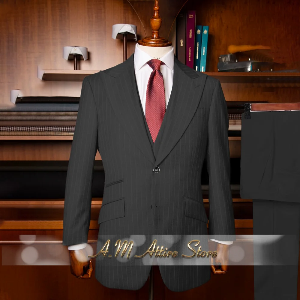 The Sterling Meridian: Men’s Retro Striped 3-Piece Grey Suit