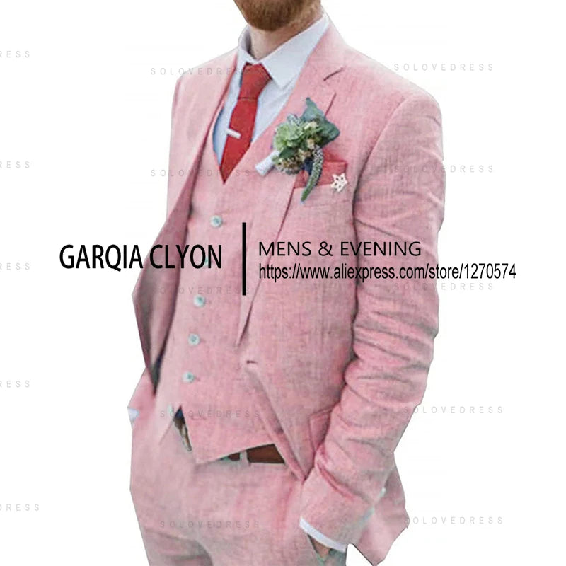 The Azure Coast: 3-Piece Retro Linen Wedding Suit