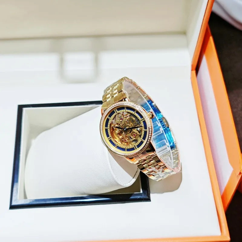 The Ethereal Kinetic: Genuine Diamond-Set Skeleton Automatic Watch